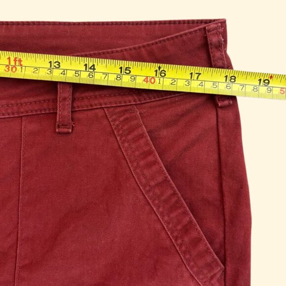 Anthropologie Women's Red Brushed Cotton Pants w/ Fabric Belt – Size 32 - Picture 6 of 12
